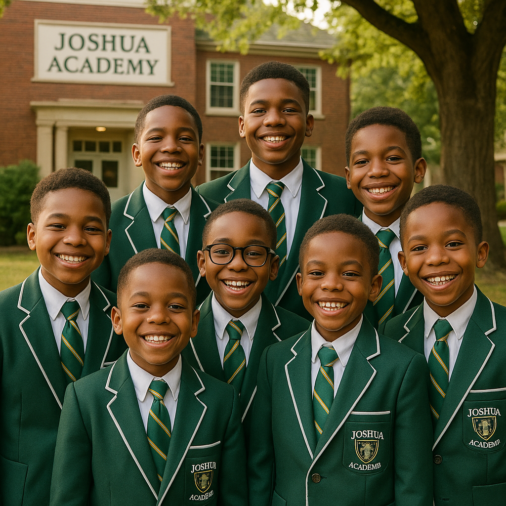 Students of The Joshua Academy in green uniforms